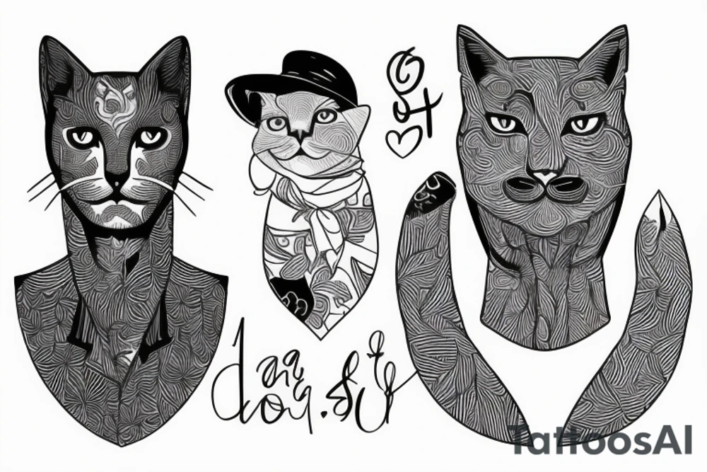 male person with elegant shirt with cat's head tattoo idea
