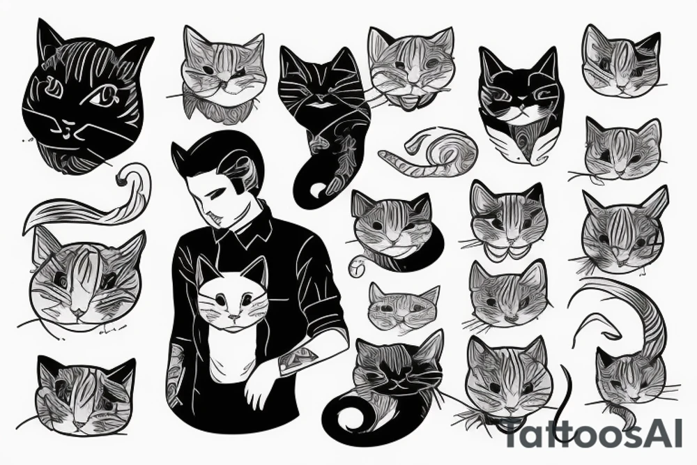 male person with elegant shirt with cat's head tattoo idea