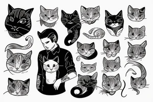 male person with elegant shirt with cat's head tattoo idea