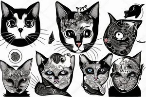 himera of cat head with male person body tattoo idea