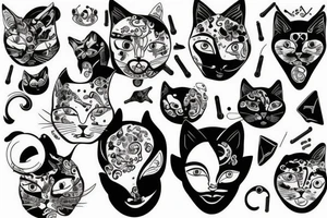 himera of cat head with male person body tattoo idea