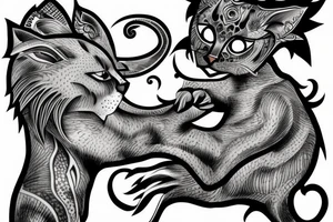 chimera of cat head with male person body tattoo idea