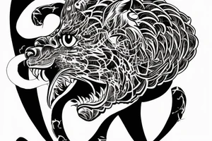 chimera of cat head with male person body tattoo idea