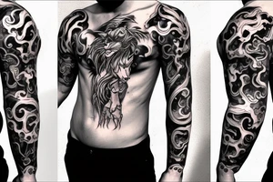 chimera of cat head with male person body tattoo idea