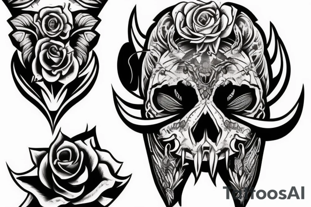 Bull face half skull tattoo idea