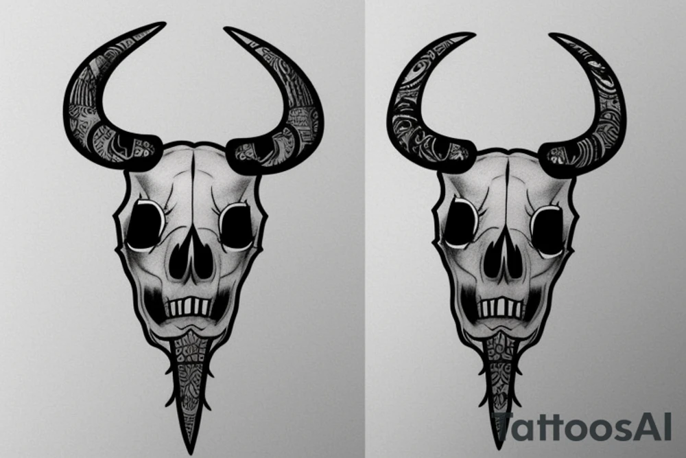 Bull face half skull tattoo idea