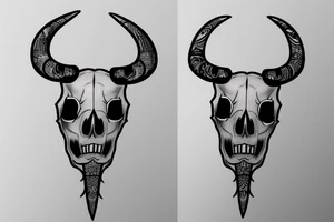Bull face half skull tattoo idea