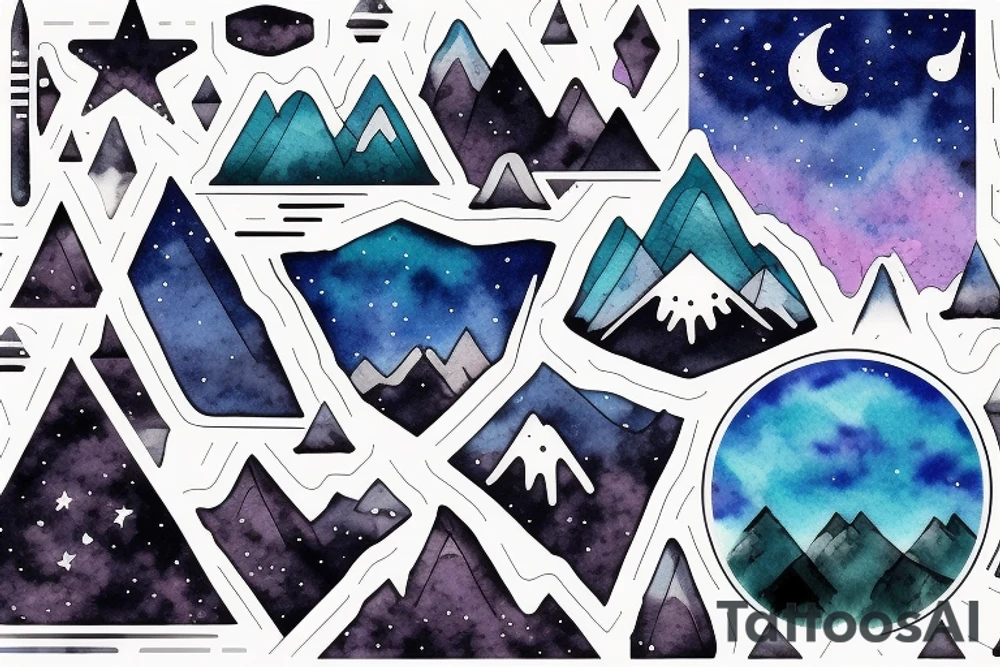 Realistic Mountains with night sky tattoo idea