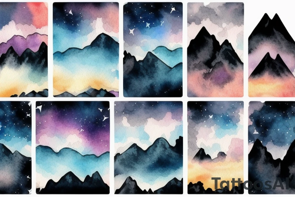 Realistic Mountains with night sky tattoo idea