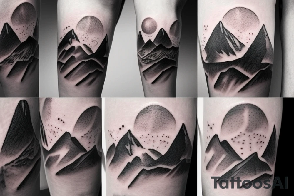 Realistic Mountains with night sky tattoo idea