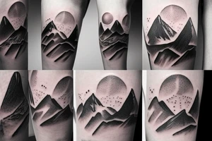 Realistic Mountains with night sky tattoo idea