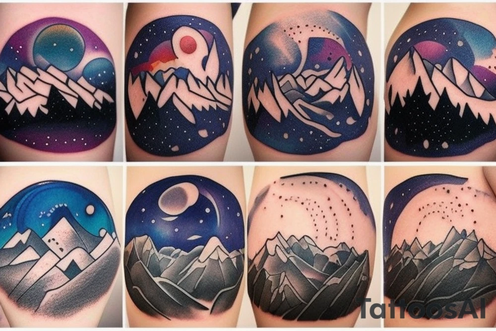 Realistic Mountains with night sky tattoo idea