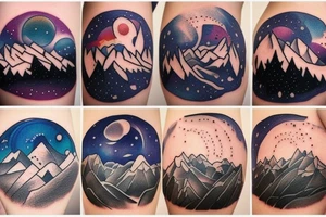 Realistic Mountains with night sky tattoo idea