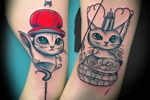 alice in wonderland cat on a mushroom connected to a swing tattoo idea