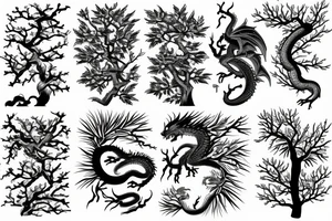 Realístico dragon Sakura japanese tree tattoo idea