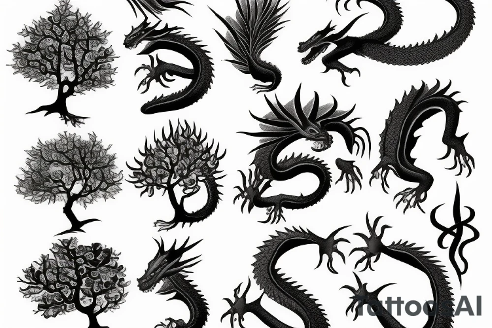 Realistic dragon Full Collor japanese tree tattoo idea