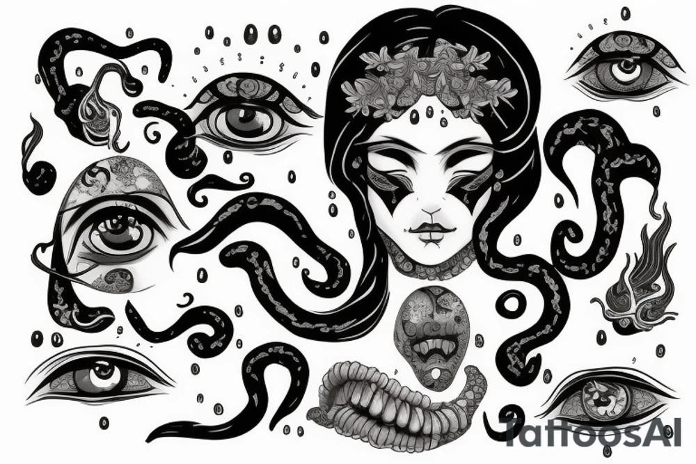 Medusa face with tears tattoo idea