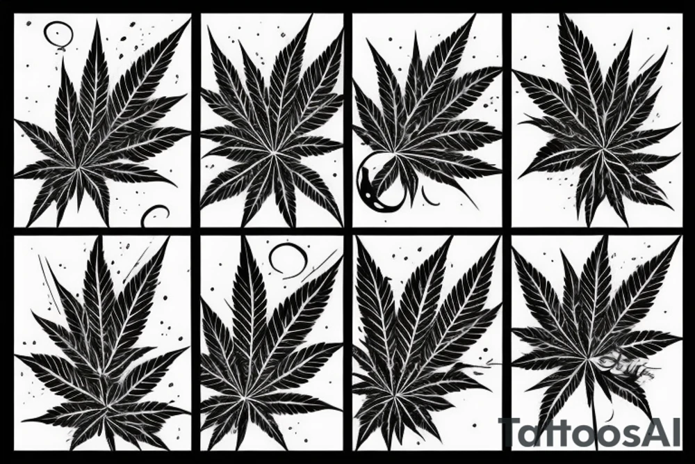 Black abstract lines with some little details of weed tattoo idea