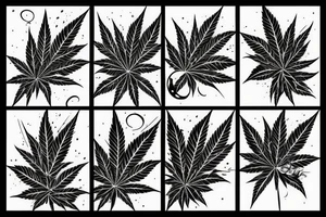 Black abstract lines with some little details of weed tattoo idea