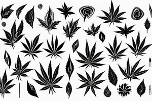 Black abstract lines with some little details of weed tattoo idea