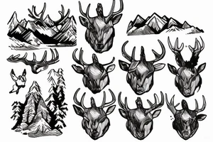 Mountains with a human deer with guns tattoo idea