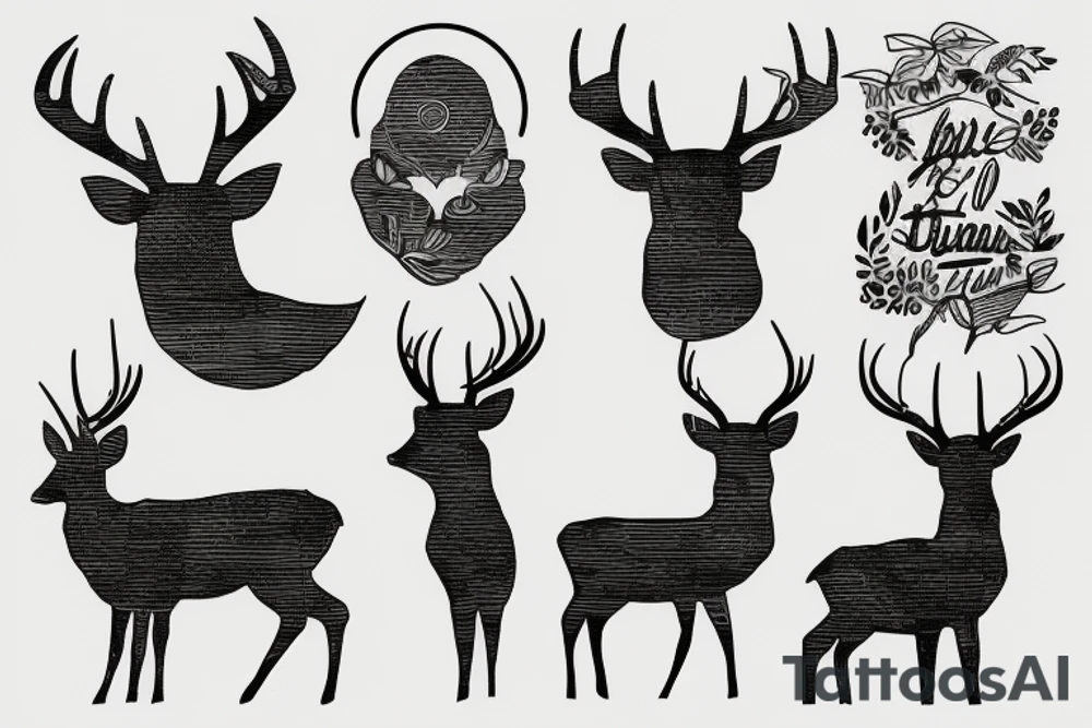 Mountains with a human deer with guns tattoo idea