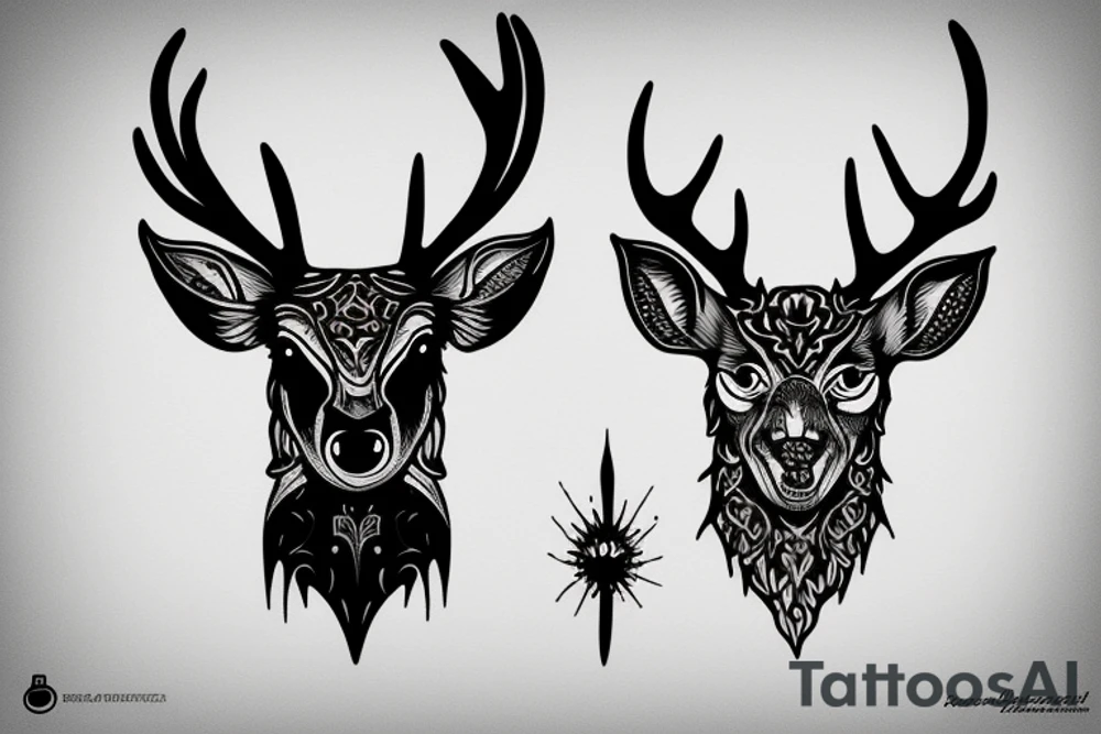 Demonic deer with red eyes tattoo idea