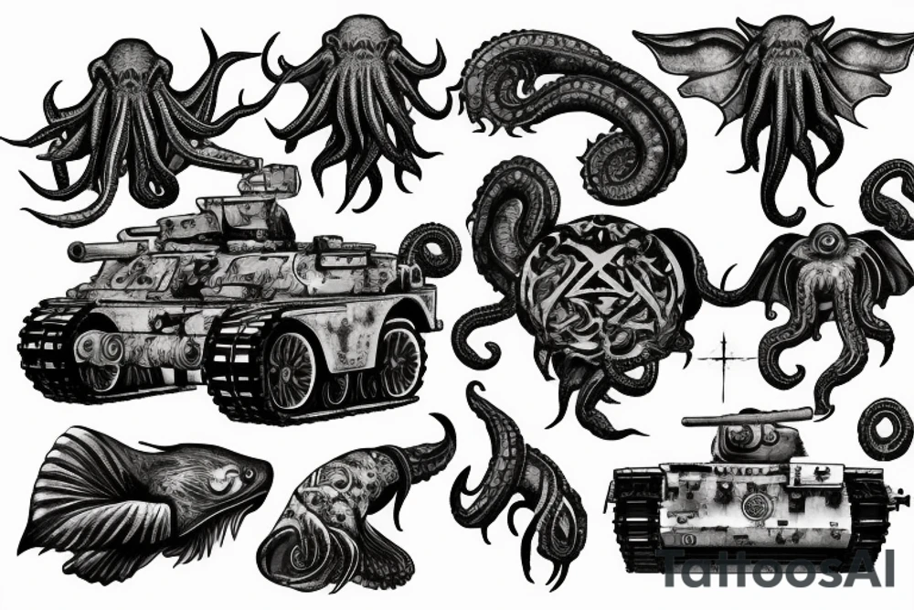 Cthulhu driving German tank tattoo idea
