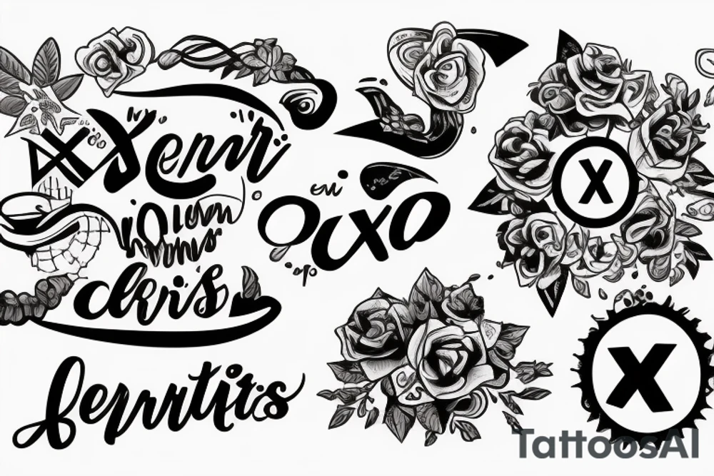 2 sentences separated by an "X". the two sentences are "sérios curiosos" and "criativos bem-dispostos" tattoo idea