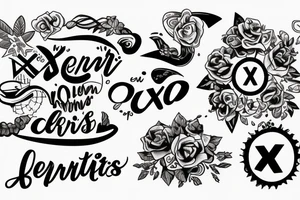 2 sentences separated by an "X". the two sentences are "sérios curiosos" and "criativos bem-dispostos" tattoo idea