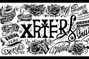 2 sentences separated by an "X". the two sentences are "sérios curiosos" and "criativos bem-dispostos" tattoo idea