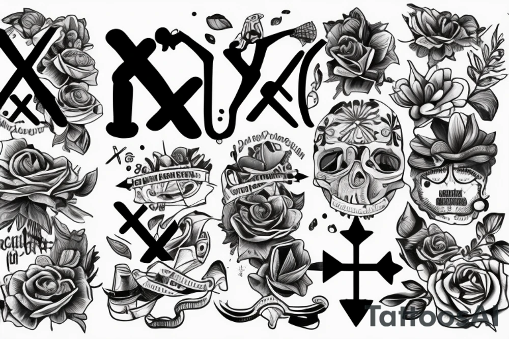 2 sentences separated by an "X". the two sentences are "sérios curiosos" and "criativos bem-dispostos" tattoo idea