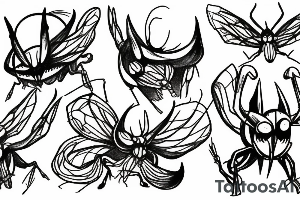 Mantis Lords from Hollow Knight in circle tattoo idea