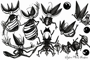 Mantis Lords from Hollow Knight in circle tattoo idea