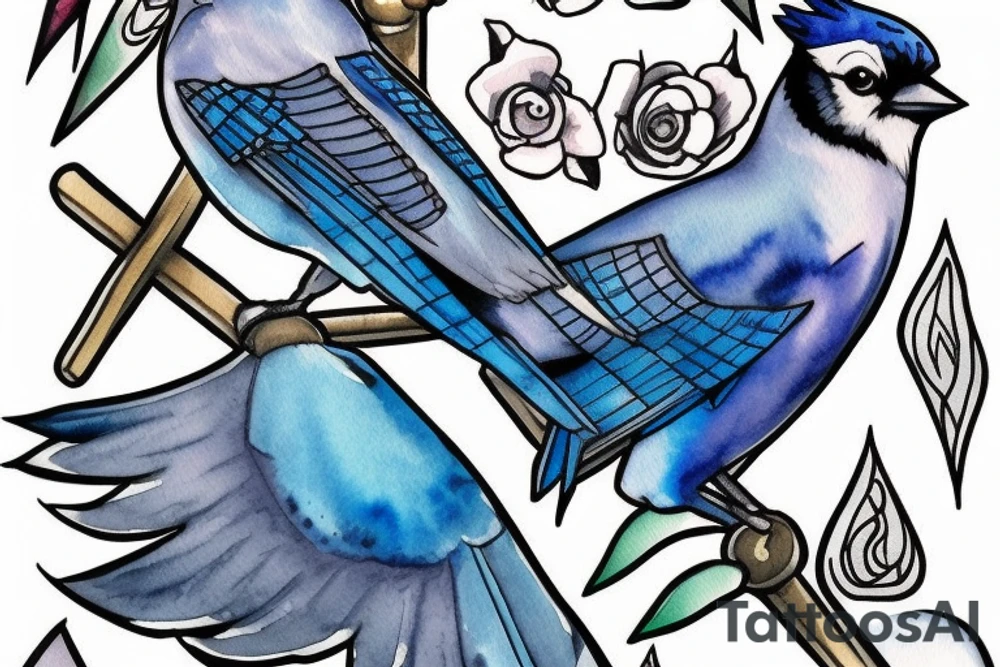 blue jay holding the master sword tattoo idea