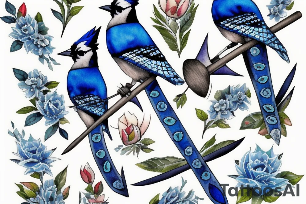 blue jay holding the master sword tattoo idea