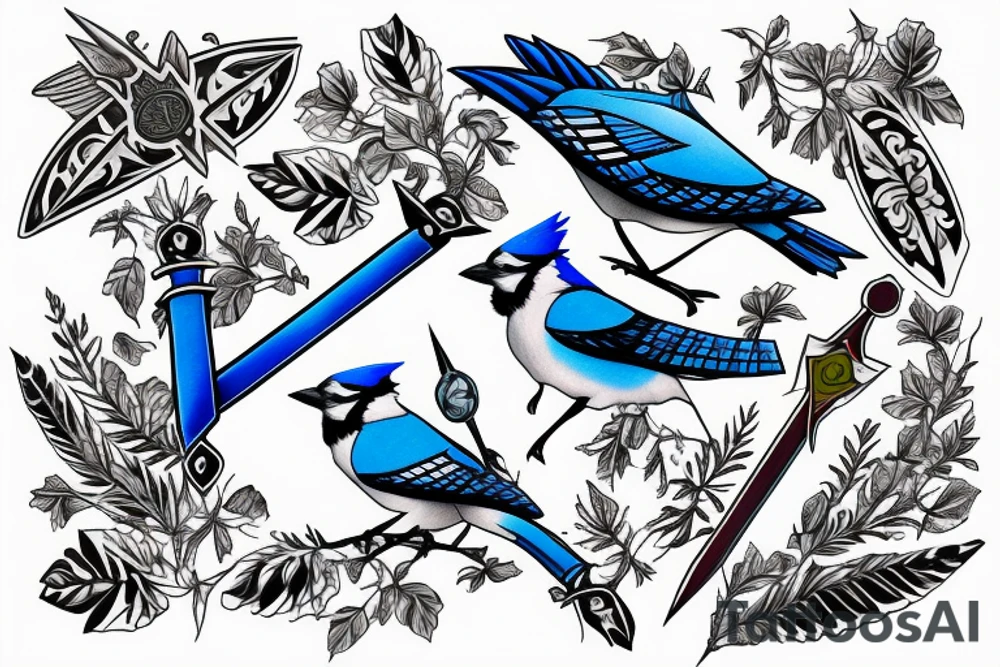 blue jay holding the master sword tattoo idea