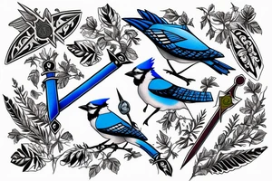 blue jay holding the master sword tattoo idea