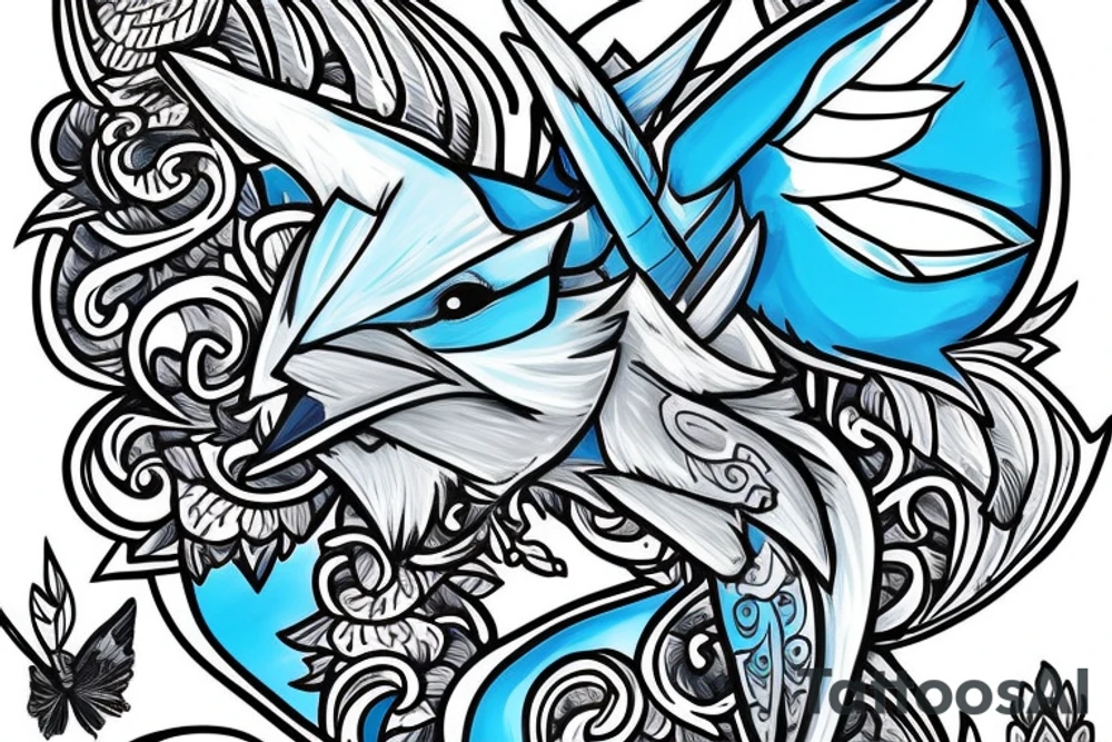 blue jay holding the master sword tattoo idea