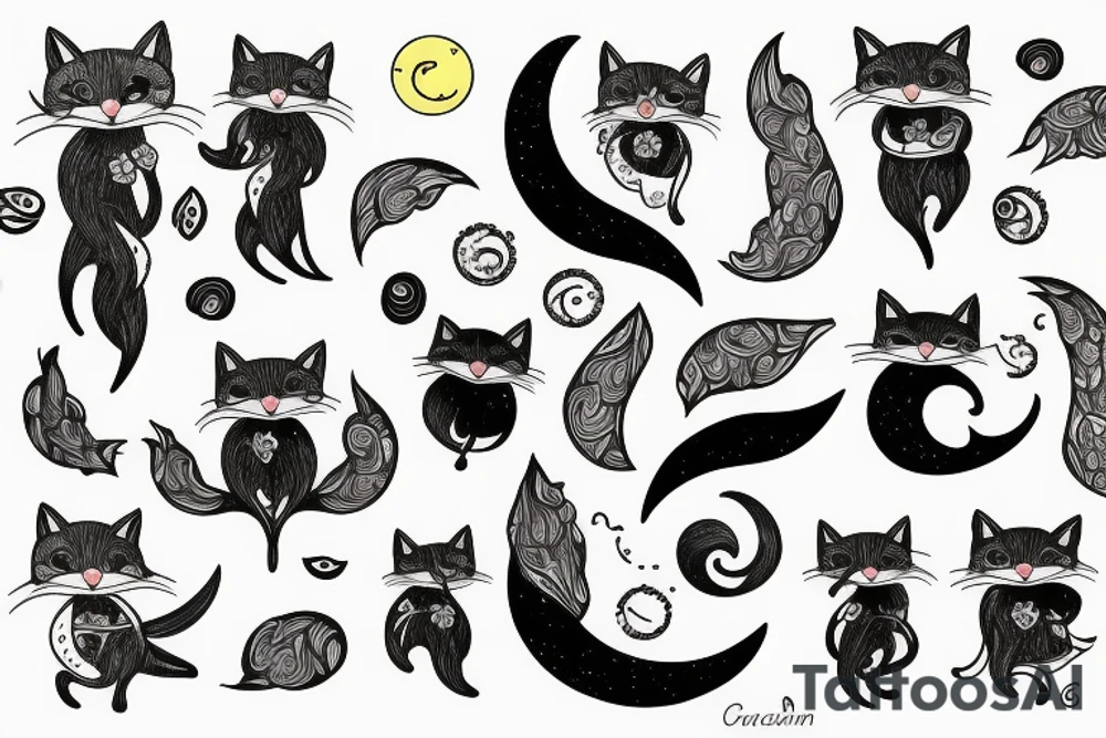 Cat fox moon pixie tattoo idea