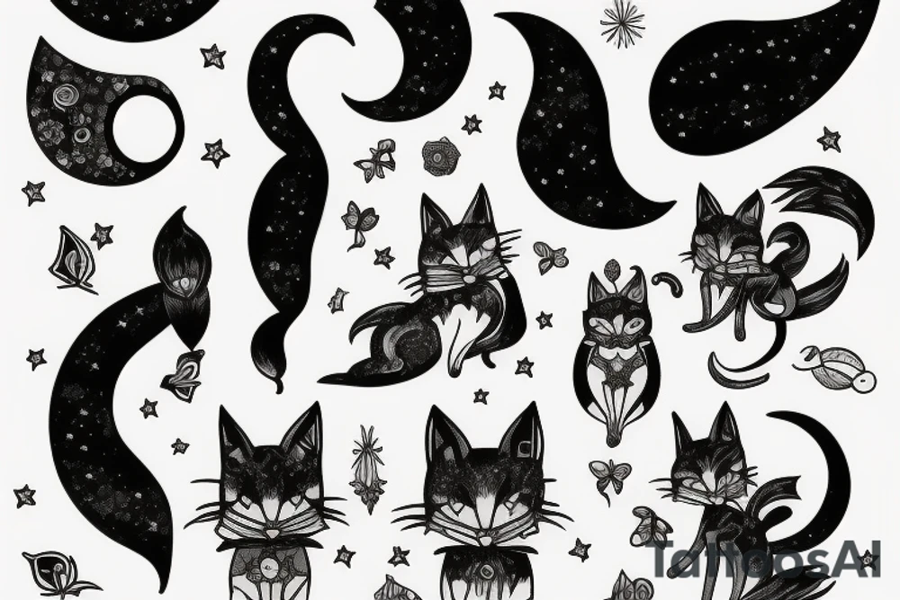 Cat fox moon pixie tattoo idea