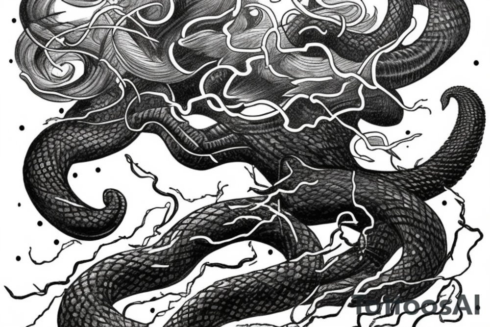 Thor fighting jörmungandr during a storm in the ocean tattoo idea