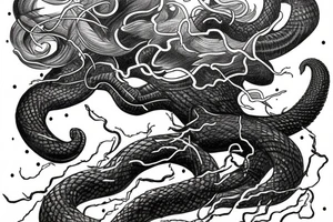 Thor fighting jörmungandr during a storm in the ocean tattoo idea