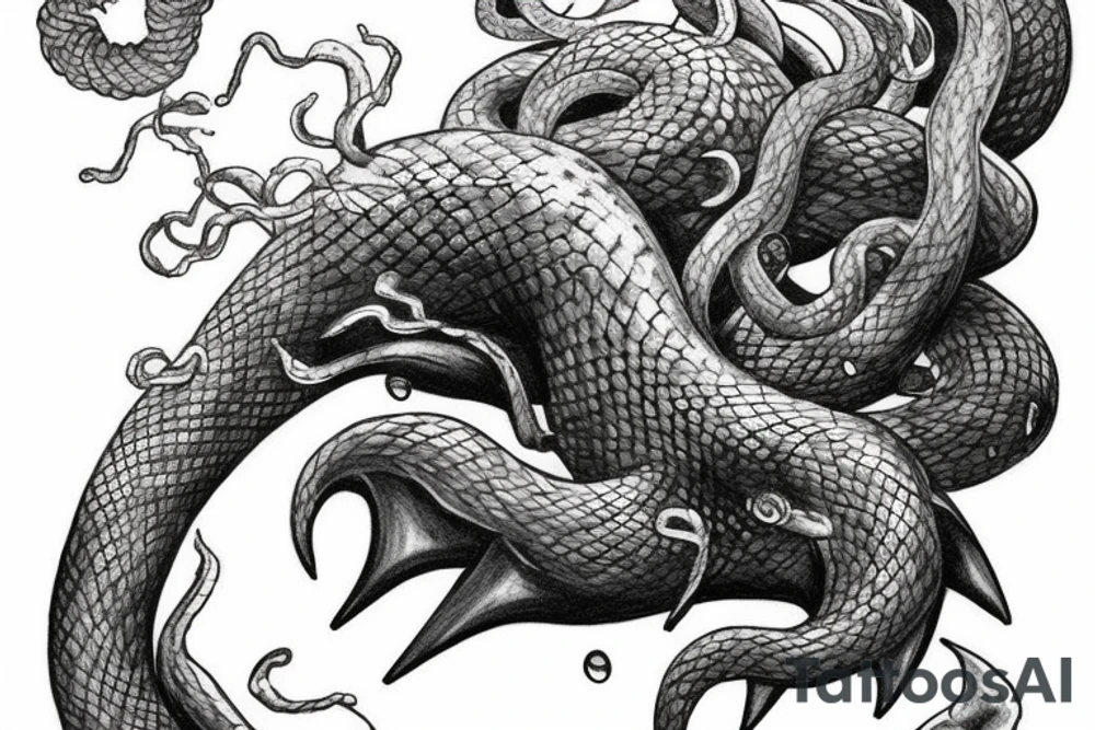 Thor fighting jörmungandr during a storm in the ocean tattoo idea