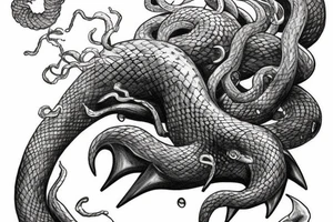 Thor fighting jörmungandr during a storm in the ocean tattoo idea