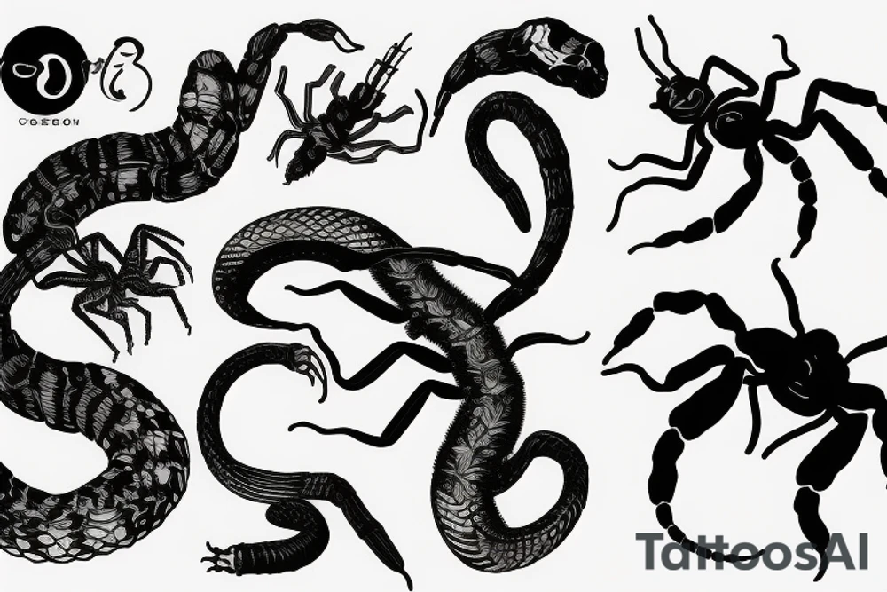 Scorpion seeing snake as reflection into broken mirror tattoo idea