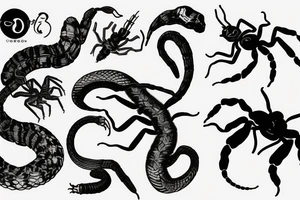 Scorpion seeing snake as reflection into broken mirror tattoo idea