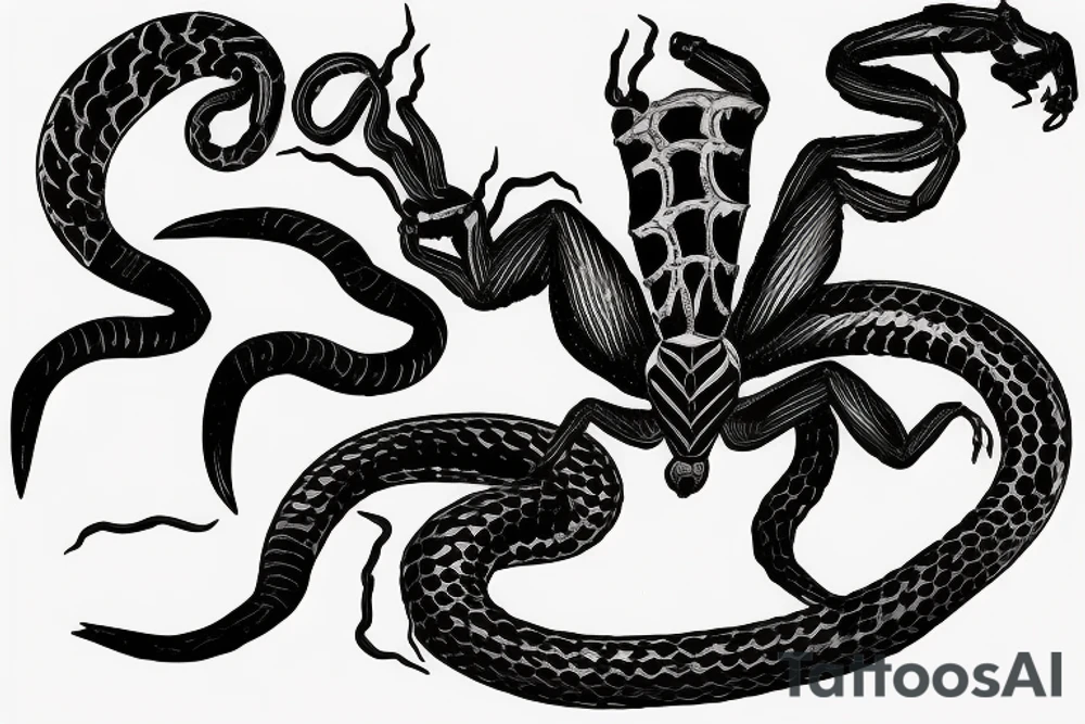 Scorpion seeing snake as reflection into broken mirror tattoo idea