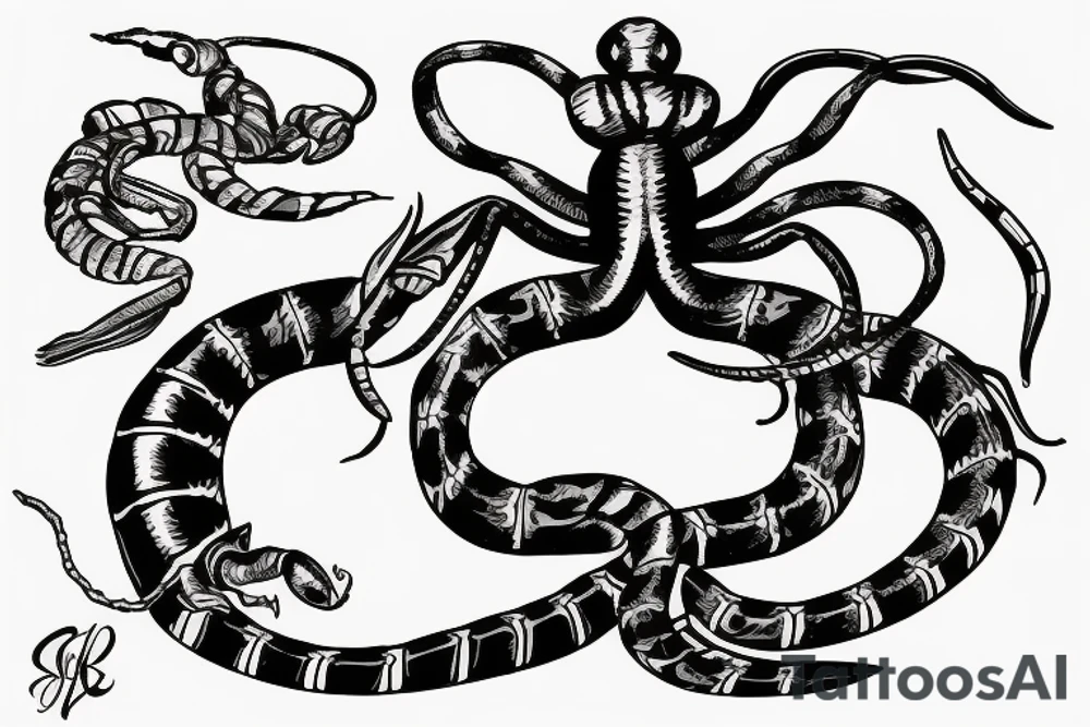 Scorpion seeing snake as reflection into broken mirror tattoo idea