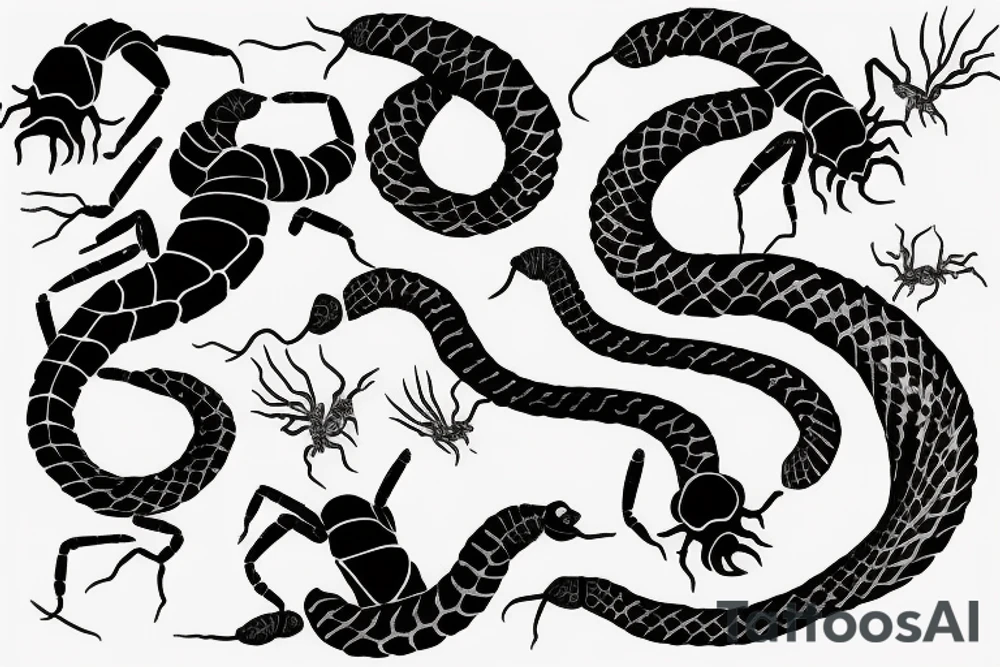 Scorpion seeing snake as reflection into broken mirror tattoo idea